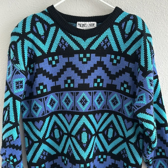 Michael Carrie geometric vintage sweater medium - Picture 2 of 5